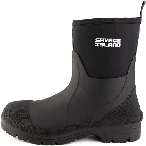 Savage Island Neopren korta Wellington stövlar - Isolerade gummi varma vattentäta gummistövlar i svart och grön, svart, 40.5 EU