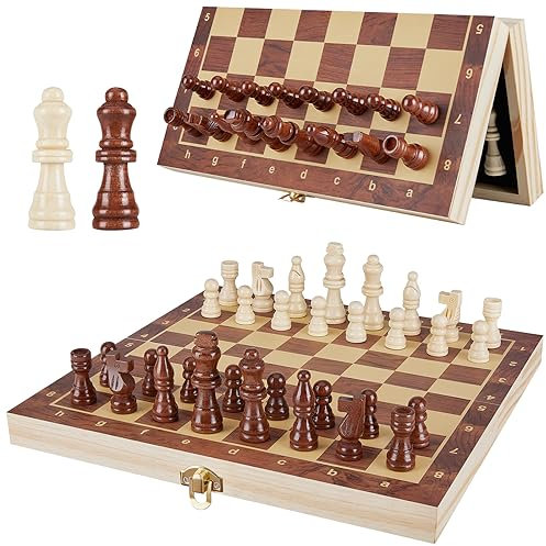 Schachspiel Magnetisch Holz, Klappbar Schachbrett Hochwertig Schach, Tragbares und Faltbares Chess Board Set für Kinder und Erwachsene Draußen und Reisen Familie Party