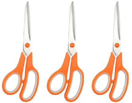 3 forbici per cancelleria da ufficio, 21,5 cm, in acciaio inox, per tagliare la carta e cucire, con lame affilate, per fai da te, artigianato artistico fatto a mano (arancione)