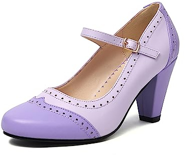 elerhythm Scarpe da donna Two Tone Mary Jane Classic e Retro anni '20 Pump Heels Gatsby Oxford, modello vintage anni '50, con punta rotonda chiusa, cinturino alla caviglia, Lilla, 37 EU