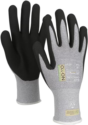 OX-ON RECYCLE COMFORT 16300 Arbeitshandschuhe Gr.10 I 12 Paar Schutzhandschuhe aus recyceltem Polyester I Montagehandschuhe mit sandiger Nitrilbeschichtung für trockene Umgebungen I EN Zertifizierung