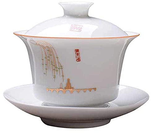BULINO Gaiwan Traditionnel Chinois, Service à thé Gaiwan Blanc, Service à thé en céramique de Voyage, Service à thé Kung Fu, Tasse Gaiwan en Porcelaine Chinoise