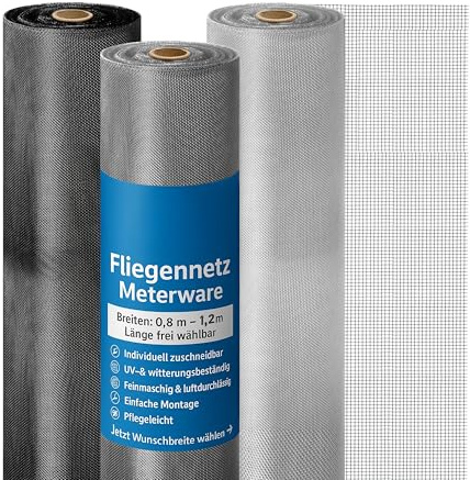 Onpira® Edelstahl Fliegennetz Meterware 120 cm – Silber oder Schwarz – Rostfrei & Reißfest – Katzensicherer Insektenschutz für Fenster & Türen – Zuschneidbar & Witterungsbeständig
