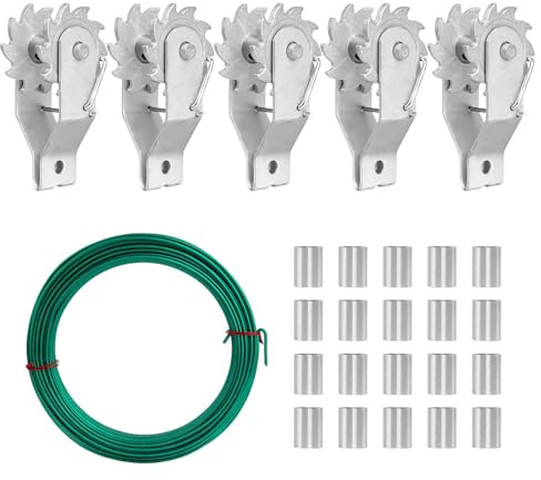 Elektrozaun-Drahtsieb mit Stahldraht (grün), 30 m, 8 GA massiver Draht und 5 Stück robuste Inline-Drahtspanner, Fuuner Hochfester Drahtratschenspanner für Elektrozaun, Bauernhofzaun, Sonnenschutz