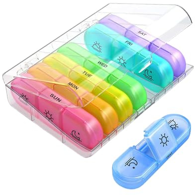 Tablettenbox 7 Tage 3 Fächer Morgens Mittags Abends, tragbare Tablettenbox Klein Pillendose Große Fächer, Medikamentenbox mit Einfachem Offenem Design FüR Kinder äLtere und Arthritische HäNde