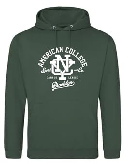 AMERICAN COLLEGE USA Tröja tröja med tryck varma kläder unisex barn pojkar och flickor casual modell ACSCW6 mörkgrön 10 år, Färg: grön, 10 �r