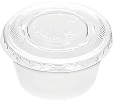 Horeca Collection MAXI PRODUCTS - 250 Salseras Blancas con Tapa Transparente - Botes de Plástico Reutilizables con Tapa para Salsas - Tarrinas Blancas 100 cc - Envases para Salsas - EXTRA RESISTENTES
