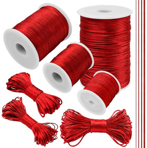 LEREATI Filo Nylon per Braccialetti 1.5mm x 100m Coda di Topo Cordoncino per Collane Filo Non Elastico per Braccialetti Resistente Filato Gioiello, Filo per Macrame, Perline, Fai da Te (Rosso)