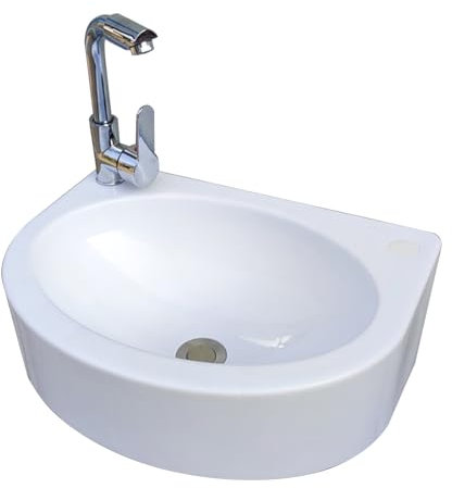 Spülbecken 1 Becken Ausgussbecken Händewaschen Waschbecken mit Warm- und Kaltwasserhahn hängewaschbecken Für Wohnmobil Keller Caravan Camping Boot Miethaus, Weiß