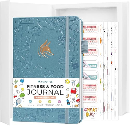 Clever Fox Fitness & Food Journal Premium for Women & Men, Aquamarine