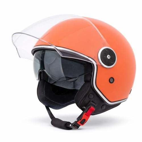 VINZ Tobia Jethelm mit Doppelvisier | Roller Helm mit Sonnenblende | In Gr. XS-XXL | ECE 22.06 Zertifiziert | Motorradhelm mit Visier |Viele Farben Erhältlich - Orange