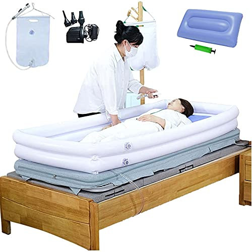 Nachttisch-Duschset, Medizinisches aufblasbares Badewannen-Duschsystem für ältere und behinderte Menschen – Tragbare PVC-Badewanne mit Wasserbeutel für Erwachsene