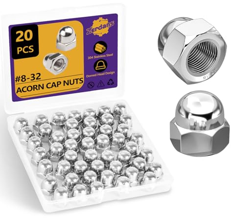 Zerdans 20Pcs SAE #8-32 Hex Acorn Cap Nut Set 304 Stainless Steel