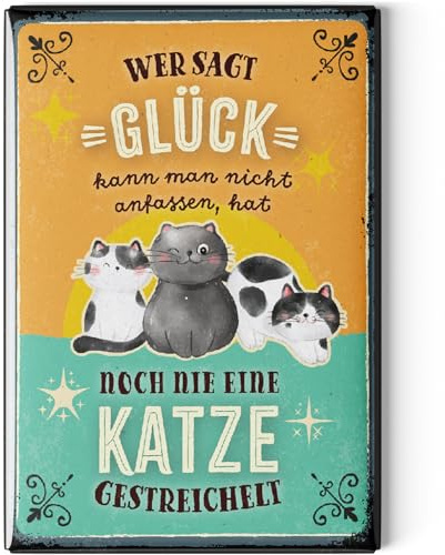 LANOLU Kühlschrankmagnete lustig- Glück, Katze - Geschenke für Katzenliebhaber- lustige Magnete mit Sprüchen und witzigen Motiven 8x5,5cm