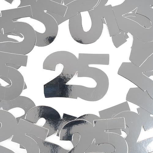 Silberhochzeit Deko Konfetti Jumbo silber - Originelle 25 Geburtstag Deko, Tischdeko Silberhochzeit oder für das Jubiläum 25 Jahre - Geburtstagsdeko 25 Jahre Frau oder Mann - Tiwoca