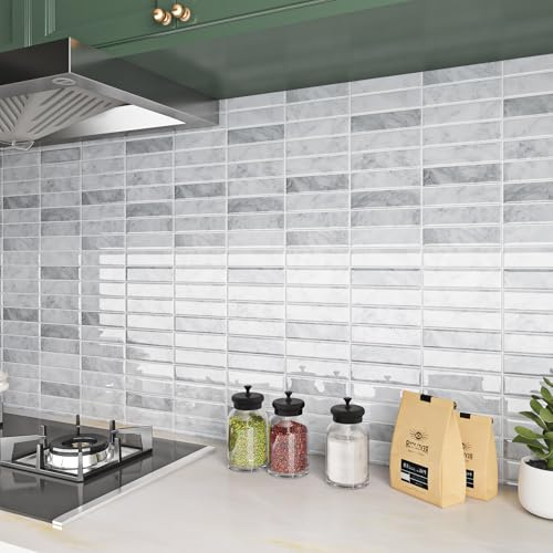 ReWallpaper Fliesenaufkleber Küche Grau Weiß Selbstklebende Wandfliesen Marmoroptik Klebefliesen Bad Wand Wasserdicht Fliesenfolie 3d für Kamin Marmor Fliesen Sticker 3 Stück 30.5x30.5cm