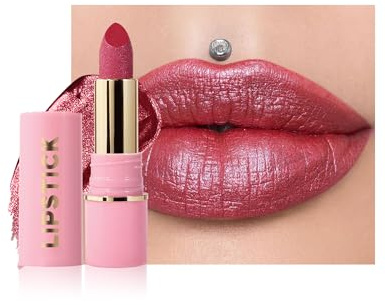 Rouge a Levre Pailleté Métallique, Rose Rouge a Levre Brillant Longue Tenue | Rouge a Levre Sans Transfert, Lip Stain Waterproof Highly Pigmented, Gloss Repulpant Levres, Maquillage Cadeau Femme