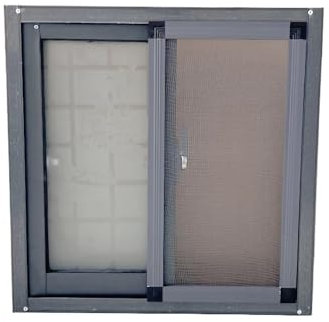 Horizontal verschiebbare Schuppenfenster aus Milchglas, Heckschiebefenster, Aluminium-Fensterrahmen mit Sichtschutz, for Hühnerstall im Innen- und Außenbereich(60x60cm/23.6x23.6in)