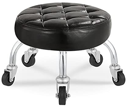 Tragbarer Drehhocker mit Rollen und Fußstütze für Kinder und Erwachsene, höhenverstellbar, Pediküre-Sitz mit gepolstertem, rundem Kissen, niedriger Rollhocker für Zuhause oder Salon