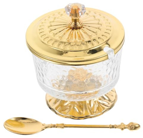 PRETYZOOM Tarro De Vidrio Lidded Con Tapa y Cuchara Para Condimentos y Azúcar Vasija Decorativa De Alta Transparencia Para Cocina y Salón Resistente y Funcional