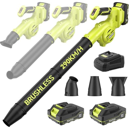 Leaf Blower Cordless, 3 IN 1 Brushless Small Battery Leaf Blower - 290KM/H 20,000RPM Lightweight Mini Garden Blowers with 3 Attachments for Dust, Leaves and Car (2 Batteries)