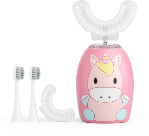 Kids Electric Toothbrush U Shaped, 360 Degree Ultrasonic Automatic Teeth Brush with 4 Soft Head,Timer,2 Modes,Ipx7 Waterproof (Pink)