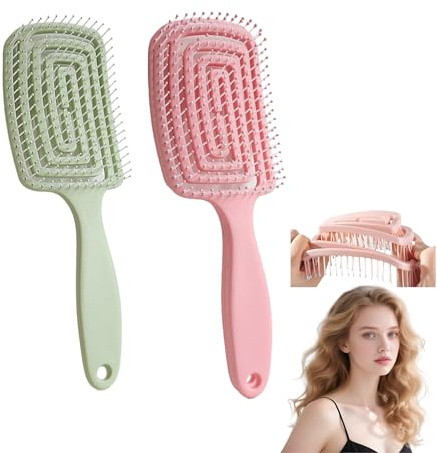 2PCS Detangle Hair Brush, Curved Vent Brush, No Tugging Detangler Styling Comb Vented Hair Straightening Brushes, Friendly Detangler for Long Thick, Curly, Straight, Wet Hair