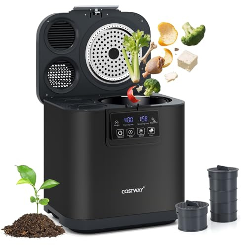 COSTWAY 4L Electric Composter for Kitchen, Smart Waste Dispenser Countertop Compost Machine w/Replaceable Filters, Auto-Cleaning, LED Display, Indoor Compost Bin, Turn Food Waste to Dry Fertilizer