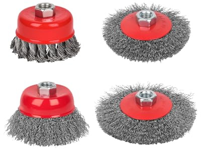 4 Pack Wire Wheel Brushes Set for Angle Grinder, M14 3 Cup + 3 Twisted Knot + 4 & 4.5 Disc for Rust Removal, Metal Cleaning, Paint Stripper | Fits Drill/Grinder (75mm/100mm/115mm)