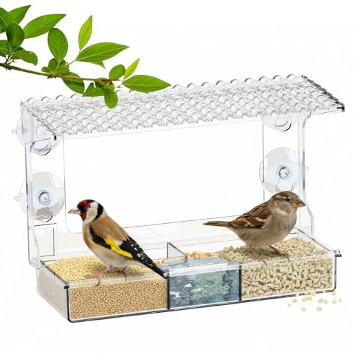 Fenster Vogelfutterspender, Transparent Vogelfutterhaus mit 4 Saugnäpfen, Futterhaus für Vögel, Vogelhaus Fenster Balkon für Vogelbeobachtung, Gartendekor & Geschenk für Naturlieb, 24,3x10,5x16,5cm