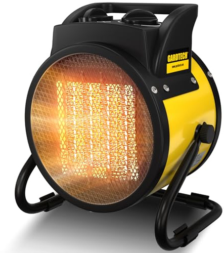 GARDTECH 3000W Heizlüfter Energiesparend, Keramik Heizstrahler, Heizung Elektrisch extra Stark, Großes Luftvolumen, Kippschutz, Thermostat, 30 m² Bauheizer mit Überhitzungsschutz Gelb