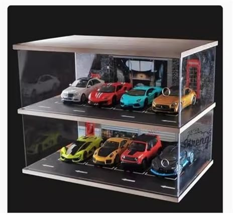 1:24 Garaje de madera acrílica de doble capa con 8 coches