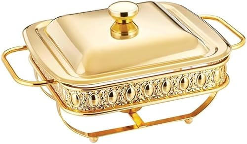 Ovales Chafing Dish Buffet Set, Gold Keramik mit Glasdeckel, Gold