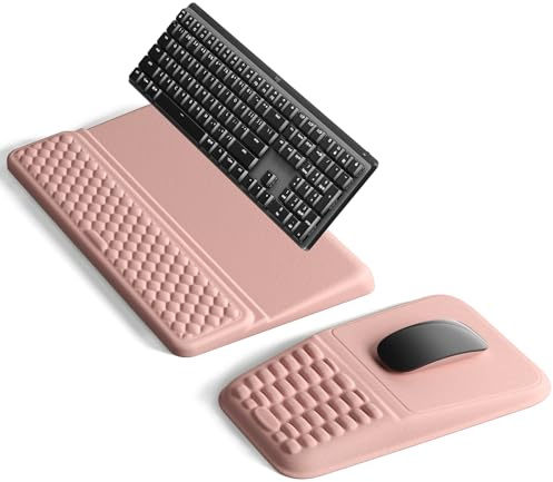 Vaydeer Keyboard Stand and Mouse Wrist Rest Set, Memory Foam, Pink | Memory Foam Support, Non-Slip Base, Lycra Surface, Adjustable Tilt, For Keyboard, Mouse and Desk Use