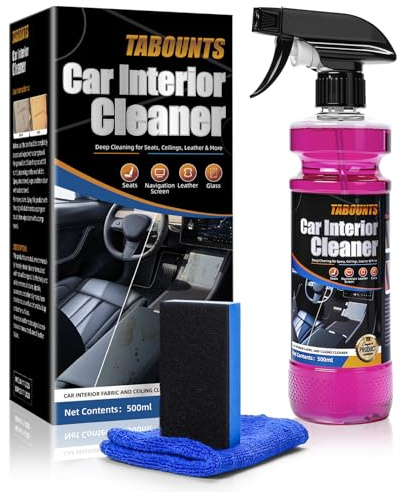 TABOUNTS Car Interior Cleaner –Polishing Cleaner-Multi-Surface Auto Detailing for Leather, Glass, Dashboards & More – Dual-Mode Foam & Mist Spray (17oz) with Cleaning Towel