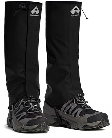Pioneer Camp Gamaschen Wandern Wasserdicht Lange Atmungsaktive Outdoor Gaiters mit Stiefelhaken und Unterfußgurt für Wandern Fahrrad & Schnee