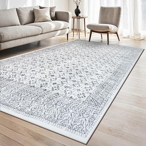 homeart Traditional Area Rug – Super Soft & Sustainable Woven Neutral Carpet with Classic Timeless Design Durable Indoor Rug for Living Room Bedroom & Kitchen Kid & Pet Friendly Weave Grey 80x150