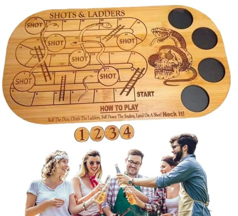 Jeu de plateau d'échelle de table - Jeu à boire serpent et échelle avec 38 x 19 cm - Amusant et portable - Pour adultes - Pour soirées conviviales, serpents passionnants et planches de circuits pour