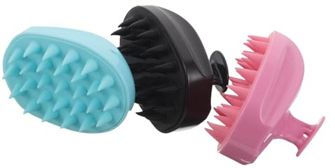 GARVALON 3 Pezzi Spazzola Massaggiante in Silicone per Cuoio Capelluto Shampoo 3 Pezzi, Pettine Multifunzionale per Massaggio e Pulizia Chioma, Portatile e Delicata, Adatta a Chioma Spessi,