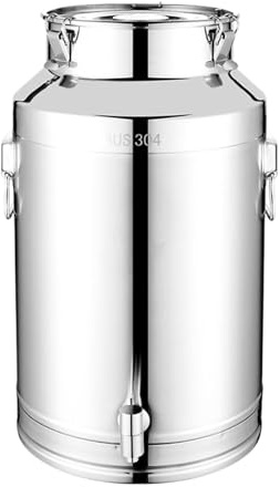 Edelstahl Vorratsbehälter mit Hahn, Lebensmittelechter Edelstahl Tank, Dickwandiger Dichter Frischhaltebehälter für Öl, Wein, Milch, Wasser, mit Auslaufhahn & Deckel, Rostfrei & Leicht zu Reinigen