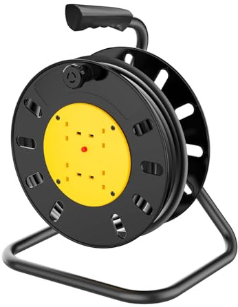 Extension Lead Outdoor, 15 Metres & 4 Socket Garden Extension Cable Heavy Duty Cable Reels with Winding Handle
