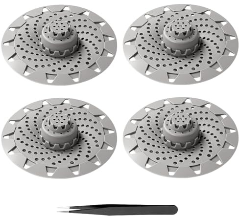 Dräneringssil silikon 4 stycken grå med pincett, hårsil dusch och badkar, duschsil avlopp hår, hårfångare dusch för handfat, avloppssil dusch hår, avloppssil silikon