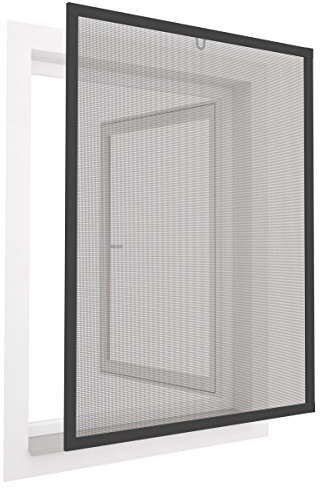 Diluma Insektenschutz Fenster Comfort 100x120 cm mit Alurahmen in Anthrazit - Fliegengitter aus Fiberglas - kürzbarer Spannrahmen ohne Bohren und Schrauben mit Dichtungsbürste