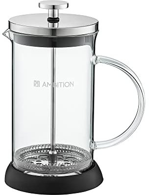 Dajar AMBITION Kaffeepresse French Press 600ml Borosilikatglas Kaffeebereiter Edelstahl Sieb feinmaschig Glasgriff schlichtes Design Rafaella
