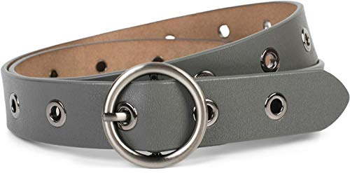 styleBREAKER Damen Echtleder Gürtel Lochnieten Glänzend | 2,8 cm breites Rindsleder, runde Metallschnalle, Löcher auf kompletter Länge, stufenlos auf individuelle Maße kürzbar.