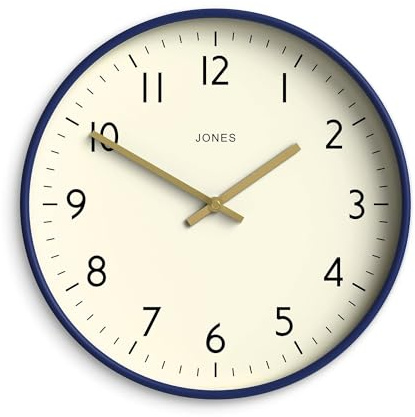 Jones Clocks® Studio wall clock | Modern round clock | 30cm | Dark navy blue | Easy to read numbers | Versatile design for kitchen, living room or office