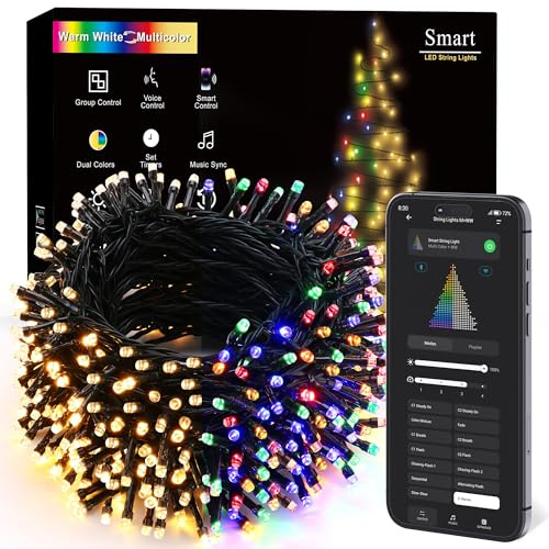 BrizLabs Smart Christmas Lights, 180FT 500 LED Color Changing Christmas Lights with App/Voice Control, Dimmable Warm White & Multicolor Mini Light String, Decorative Xmas Light for Indoor Outdoor Tree