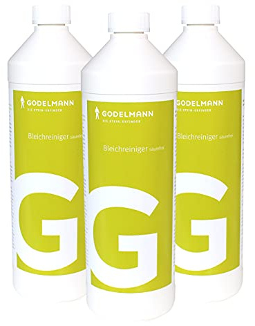 3 x GODELMANN Bleichreiniger säurefrei | Steinreiniger außen entfernt dunkle pflanzliche Verunreinigungen oder Verfärbungen | Spezialreiniger auf Aktivchlorbasis | 3,0 l
