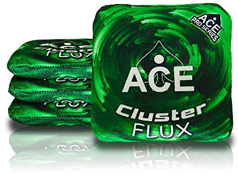 Cluster Flux | Grün (Set mit 4 Beuteln) | ACE Pro gestempelt | Professionelle Cornhole Bags | Cluster Pad Technologie | Doppelseitiger Slick Stick Allwetter