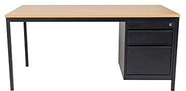 furni24 Schreibtisch mit 2 Schubladen, rechteckiger Schreibtisch mit Metalluntergestell Höhenausgleichsniveauschrauben, Schreibtisch fürs Heim und Büro, Computertisch, Buche 180x80x75 cm